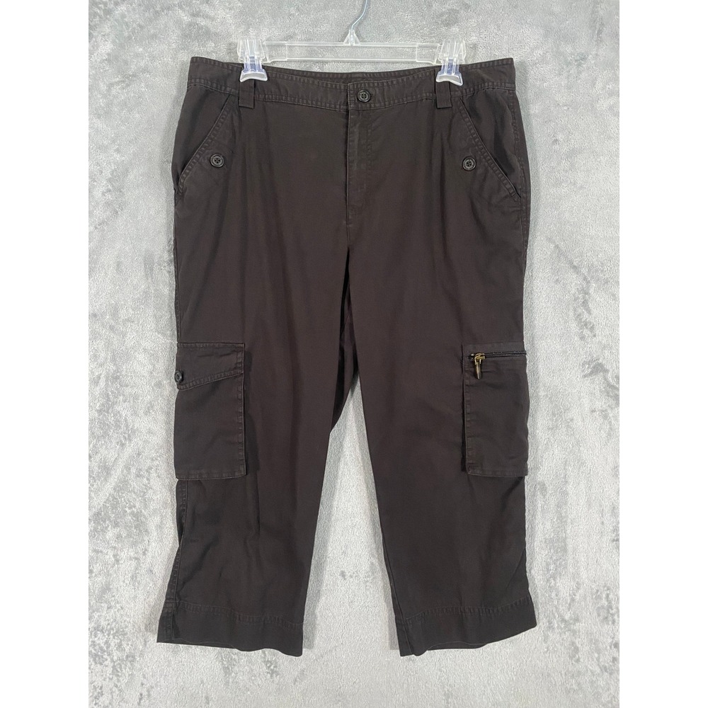 LRL Ralph Lauren Cargo Pants Sz 12 Brown Cropped Utility Stretch‎ Safari Earthy